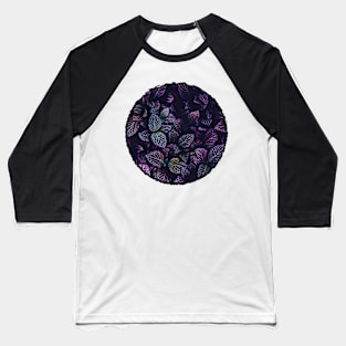 Blacklight Party Leaves Scribble Circle Frame Baseball T-Shirt